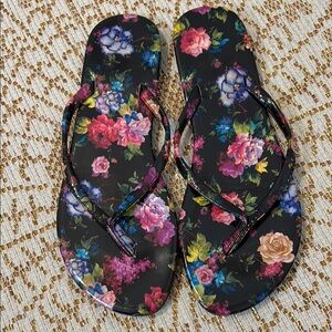 Floral Black and Pink Slip-On Sandals Size 9